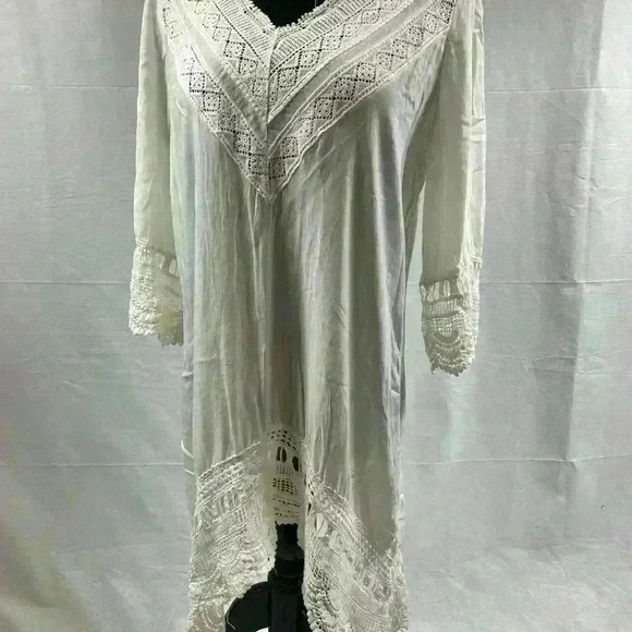 Monoreno Sleeve TUNIC TOP Boho Prairie Medium Crochet Flowey Bohemian - Picture 3 of 6